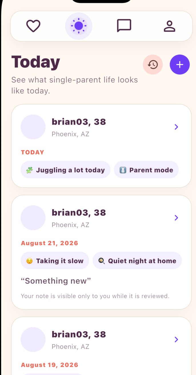 Vida Today feed with daily single-parent moments